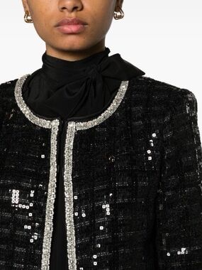 Alice + Olivia Kidman Sequins Embellished Tweed Cropped Crystal Jacket Large